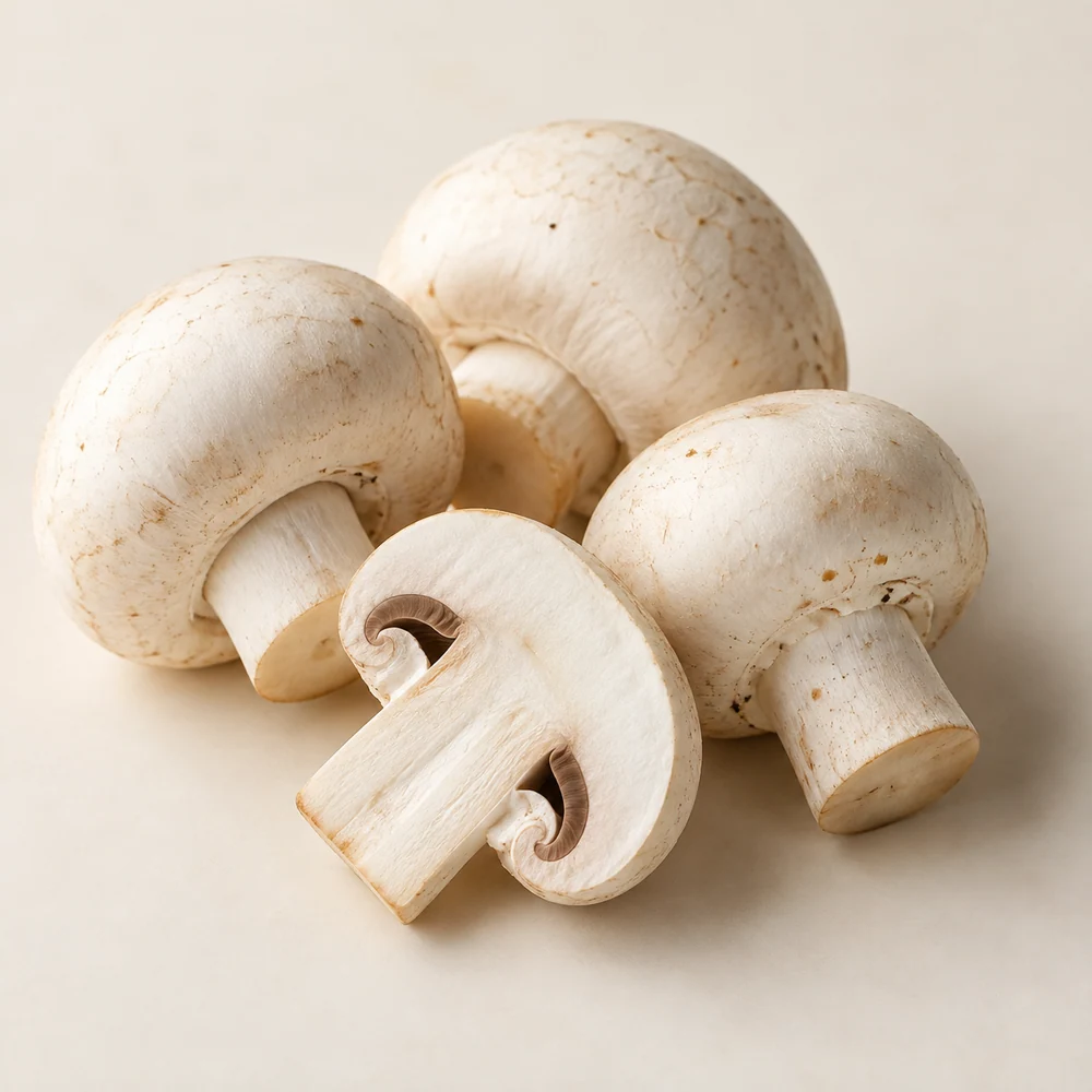 Illustrative studio composition of white button mushroom