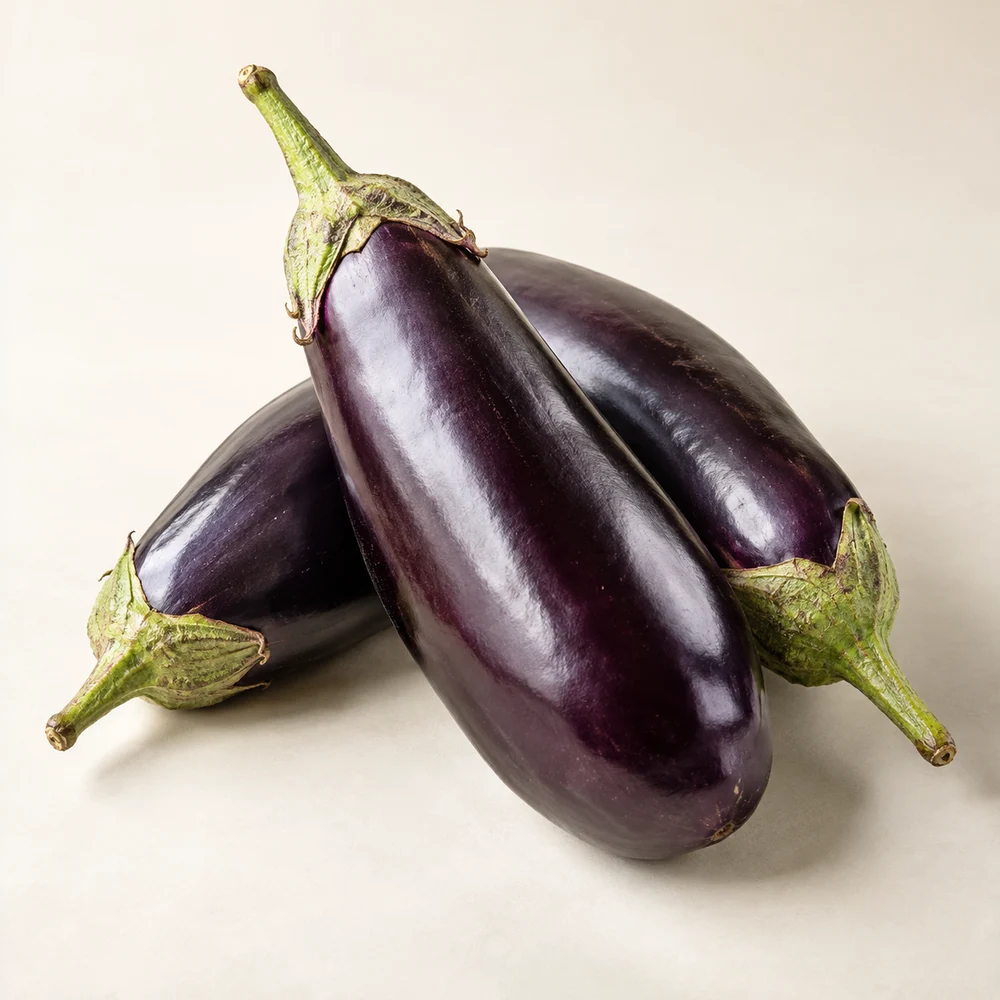 Illustrative studio composition of purple eggplant