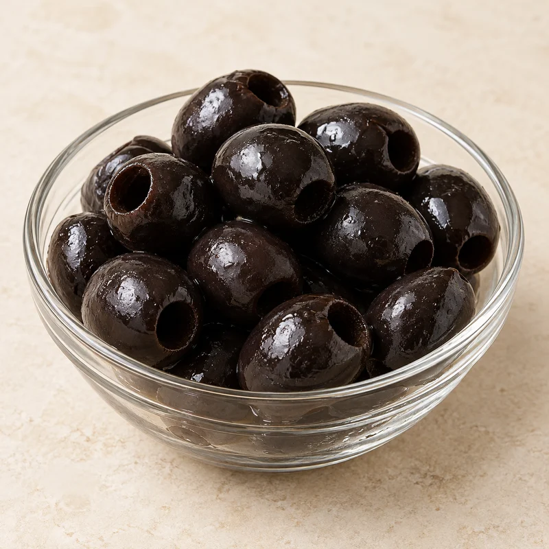 Pitted natural black table olives