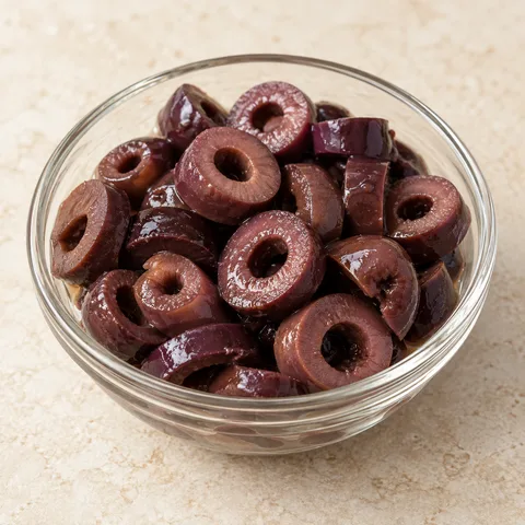 Sliced Kalamata-style olives