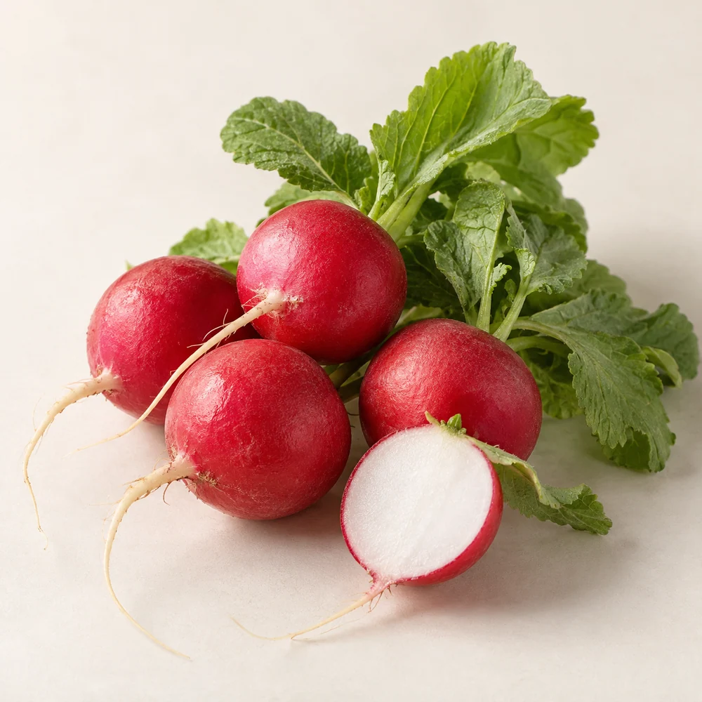 Illustrative studio composition of red radish