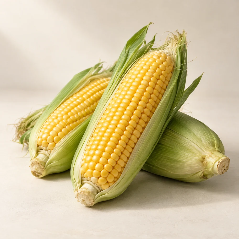 Illustrative studio composition of fresh sweet corn
